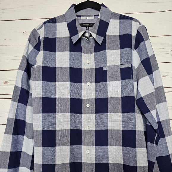 Lafayette 148 New York Plaid Linen Blend Button Down Shirt - Picture 3 of 12